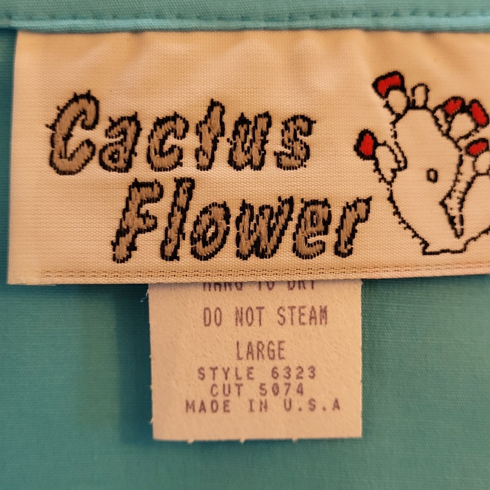 Cactus Flower Large Blue Cotton Tie Waist Top - Picture 8 of 8